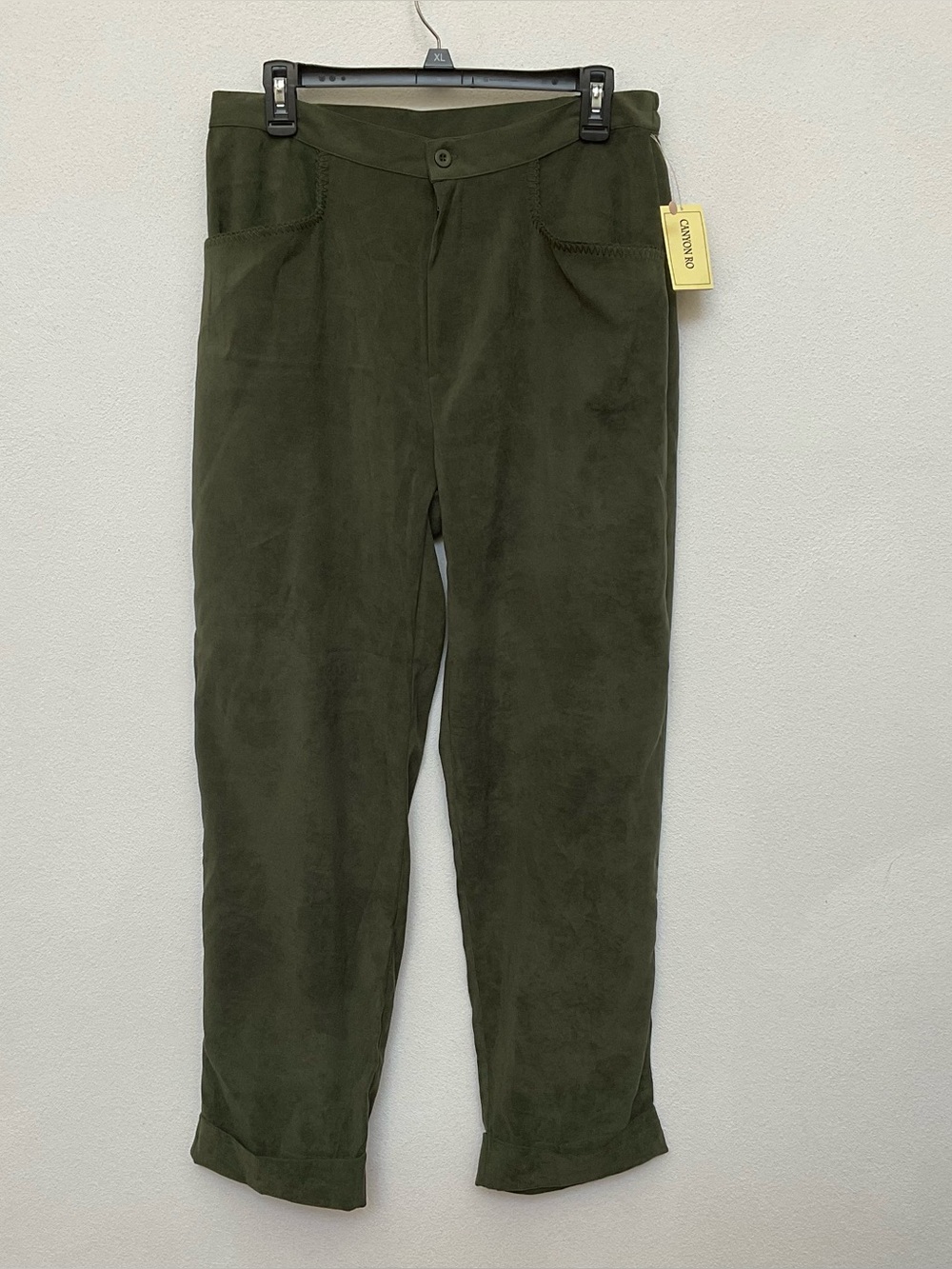 NWT Canyon Road Green Faux Suede Cuffed Leg Pants Size Large Fall Winter